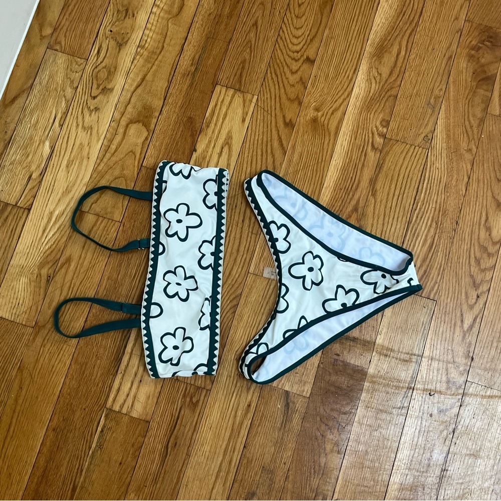 Teal& white floral bathing suit